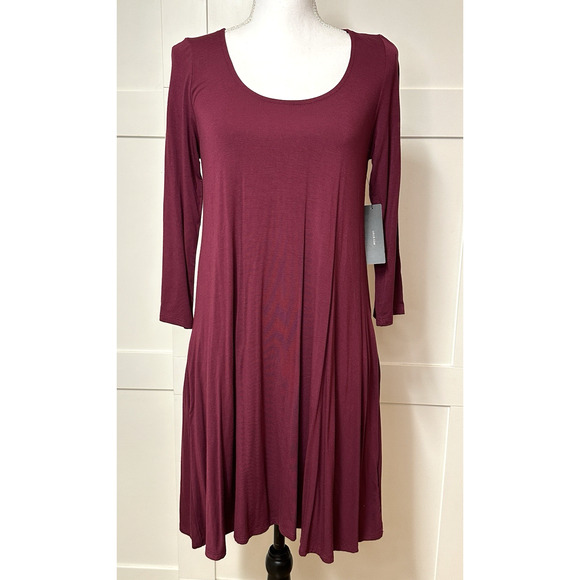Lulus Twirl Power Dress Swing Womens Sz L Burgundy Stretch Pockets Knee Length - Picture 2 of 10